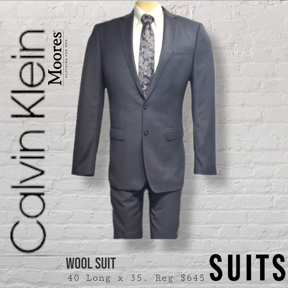 Calvin Klein Grey Wool Suit Men's 40 Long x 35